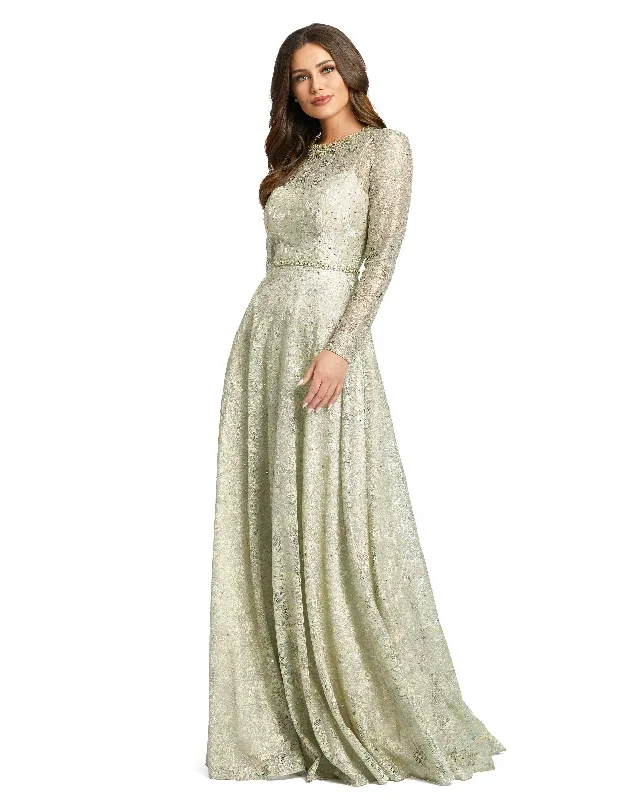 Long Sleeve Floral Lace Gown