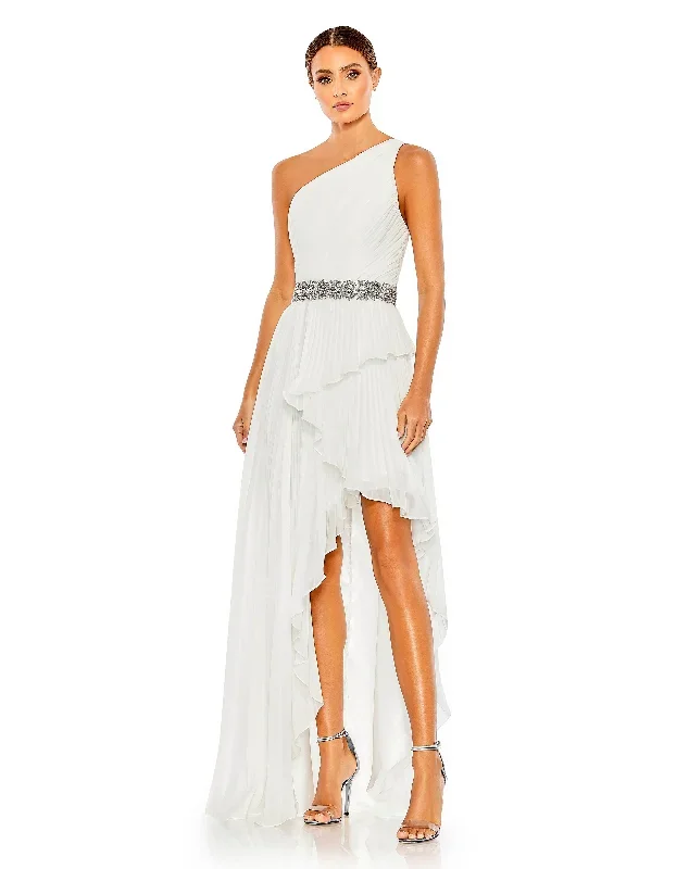 Pleated One Shoulder Asymmetrical Ruffle Hem Gown - FINAL SALE