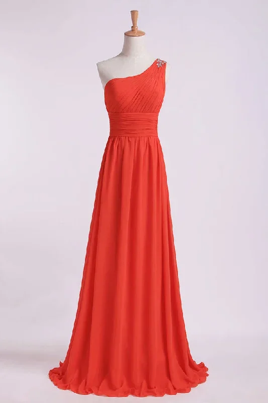 A-Line One Shoulder Orange Long Bridesmaid Dress