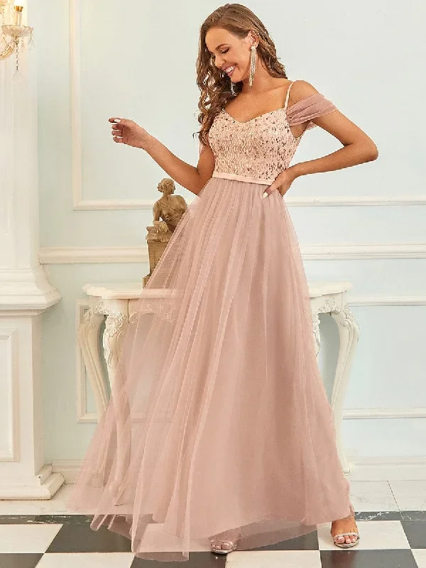 a-line-sweetheart-neckline-ruffle-sleeve-tulle-bridesmaid-dress-with-sequin-ep00766