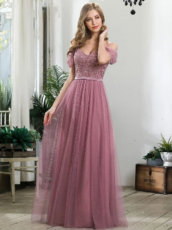 a-line-sweetheart-neckline-ruffle-sleeve-tulle-bridesmaid-dress-with-sequin-ep00766