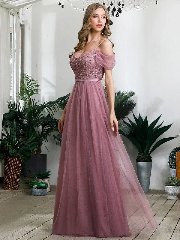 a-line-sweetheart-neckline-ruffle-sleeve-tulle-bridesmaid-dress-with-sequin-ep00766