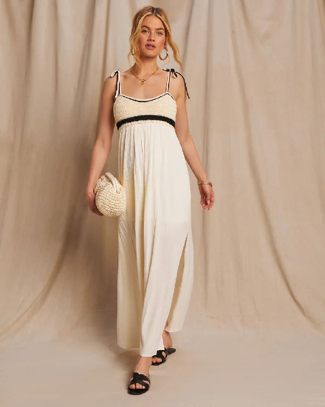 Athens Cotton Crochet Colorblock Maxi Dress