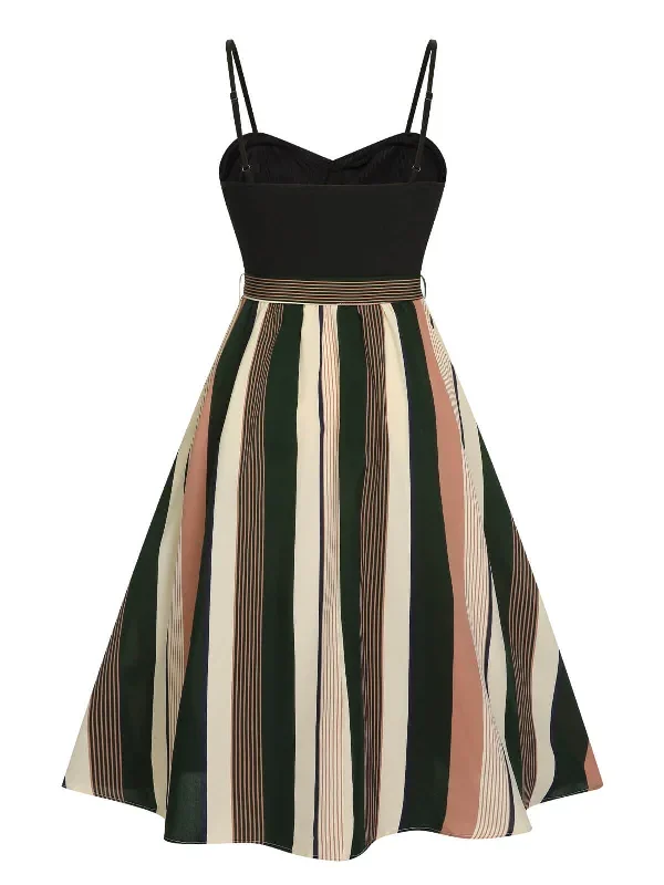 black-1940s-waist-tie-stripe-straps-dress