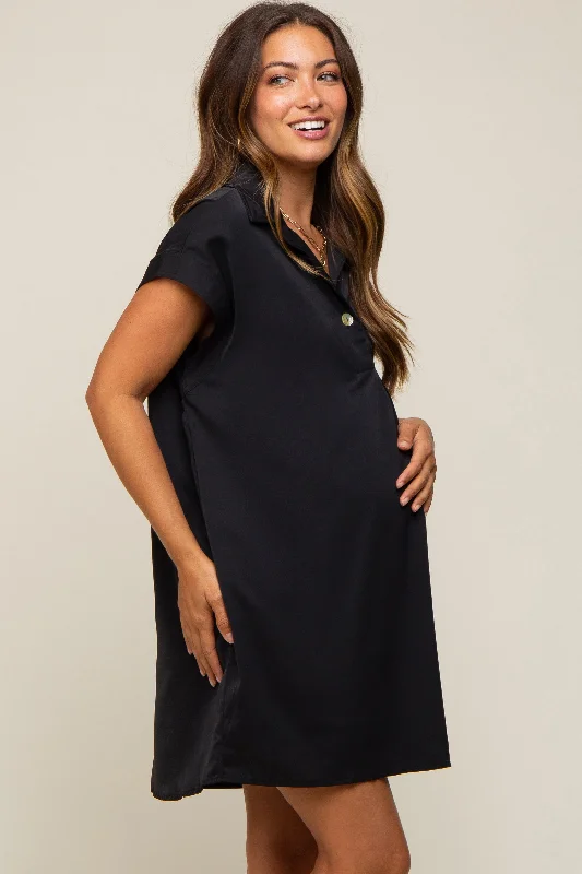 black-collared-button-front-maternity-dress