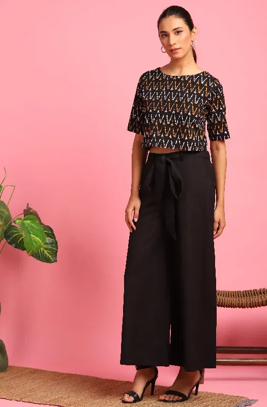 Black Cotton Flex Crop Top With Palazzo