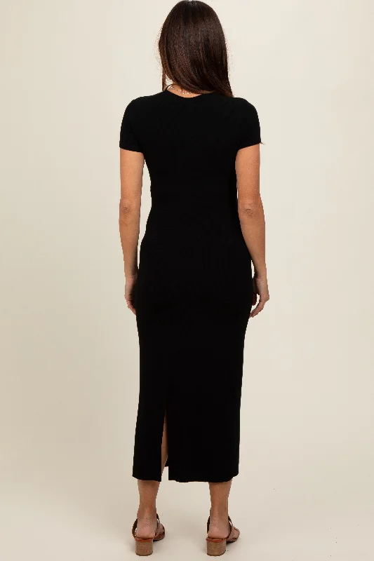 black-rib-knit-back-slit-maternity-dress-1