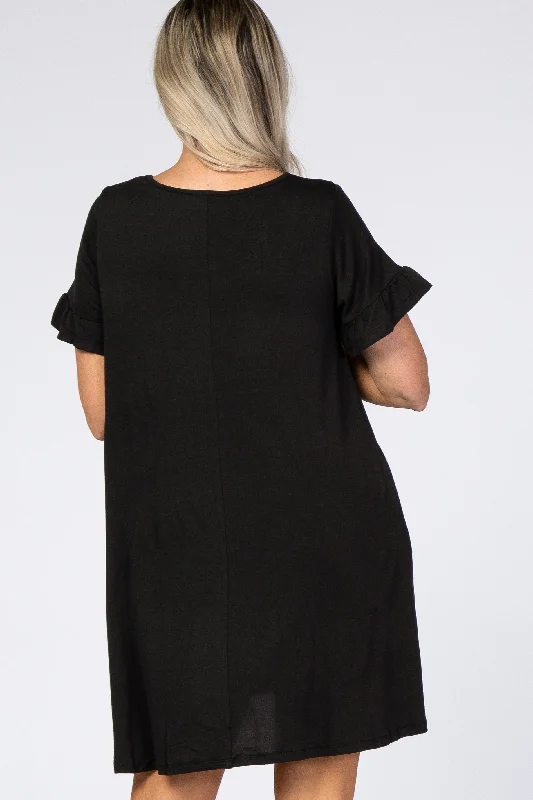 black-ruffle-sleeve-swing-maternity-dress