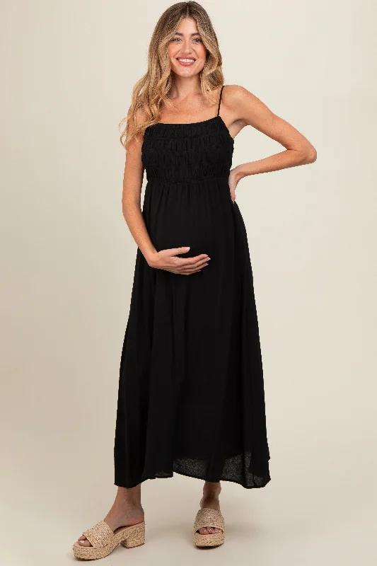 black-smocked-cutout-lace-up-back-maternity-maxi-dress