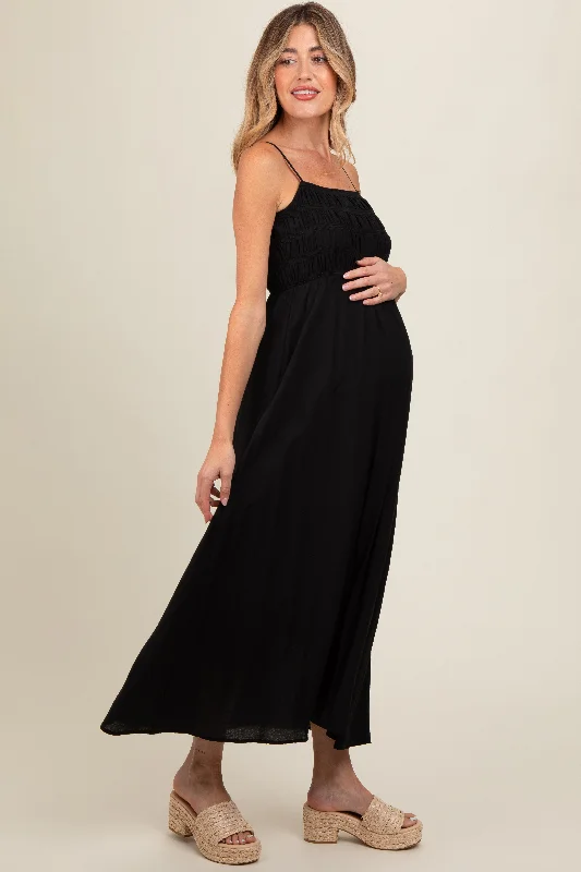 black-smocked-cutout-lace-up-back-maternity-maxi-dress