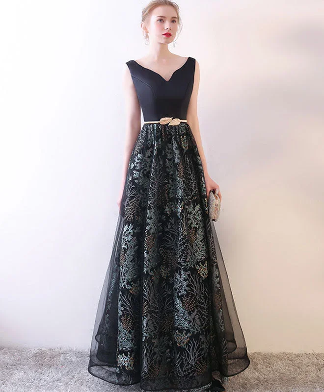 Black V Neck Long Prom Dress, Black Evening Dress