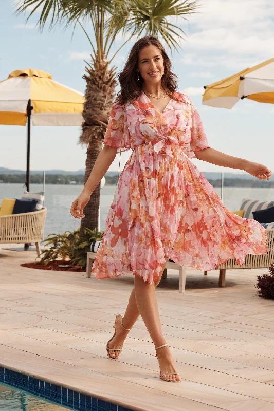 Blakely Dress In Pink Floral Lurex Chiffon