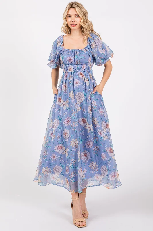 blue-floral-chiffon-puff-sleeve-maternity-midi-dress