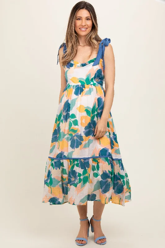 blue-floral-shoulder-strap-maternity-midi-dress