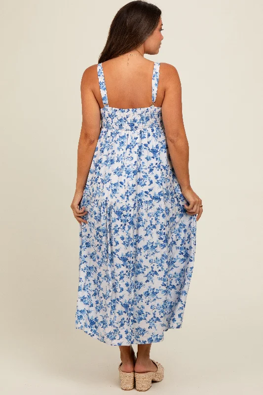 blue-floral-square-neck-maternity-dress