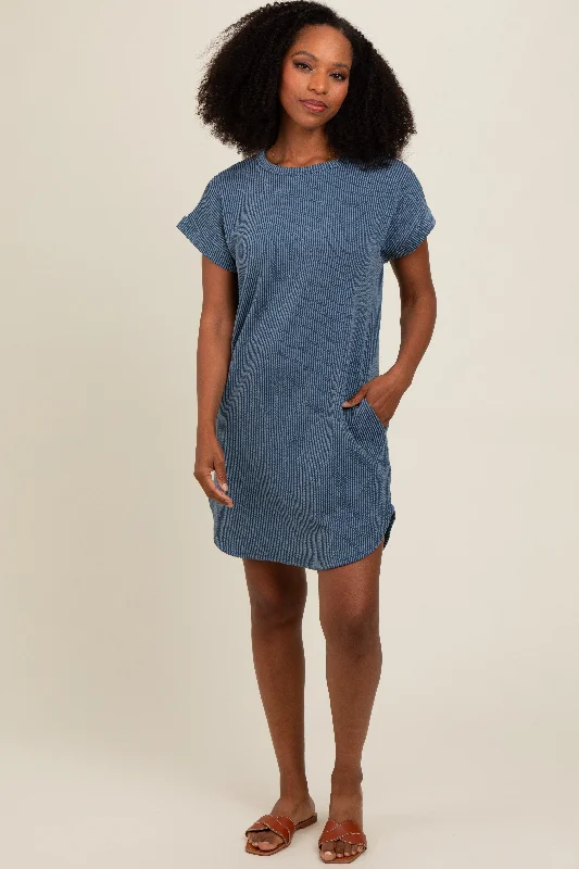 blue-ribbed-round-hem-maternity-dress