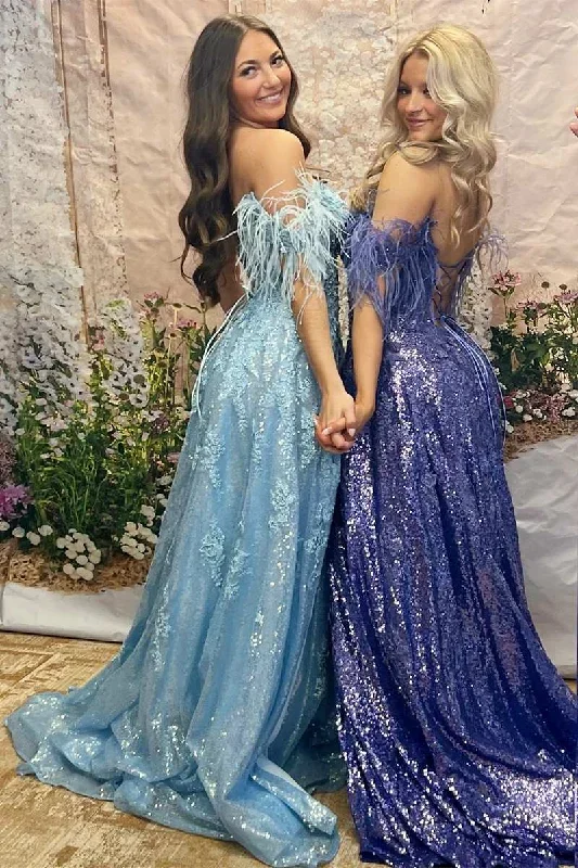 blue-sequin-feather-off-the-shoulder-lace-up-a-line-prom-dress