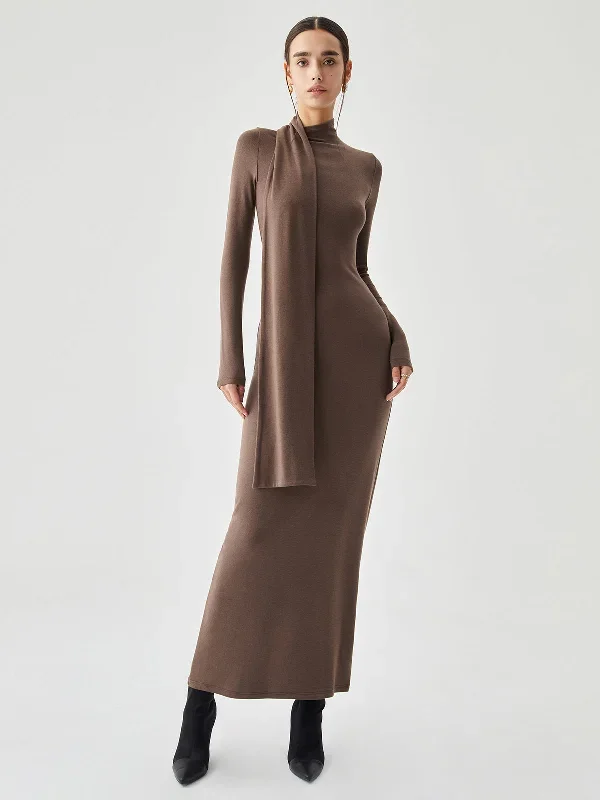 bodycon-high-neck-ribbed-knit-long-dress-with-matching-scarf