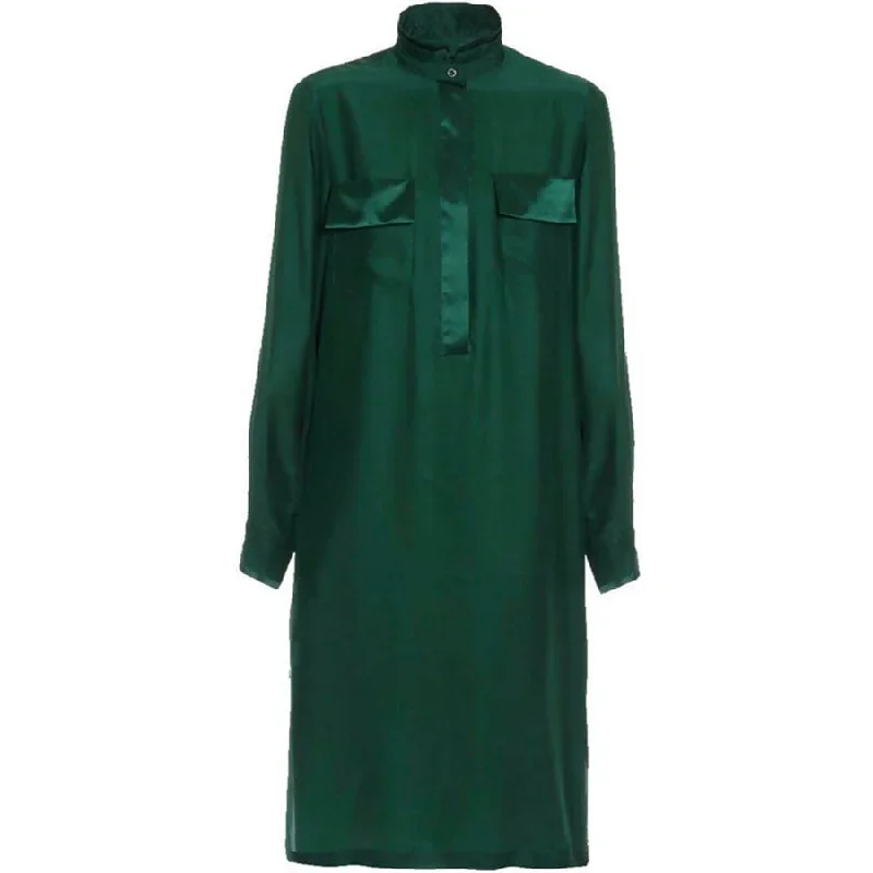 GREEN SILK MIDI SHIRT DRESS "BRITTA"