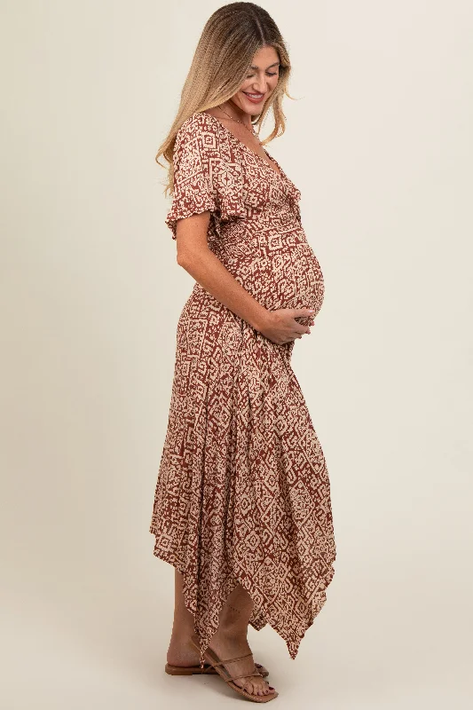 Brown Twist Front Cutout Maternity Maxi Dress