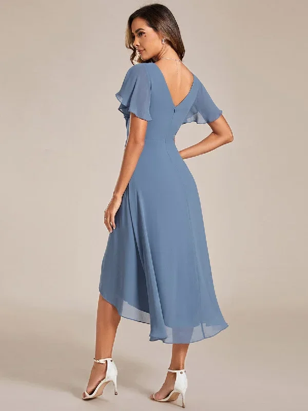 chic-v-neck-asymmetrical-hem-ruffles-sleeve-pleated-chiffon-wedding-guest-dress-eg01923