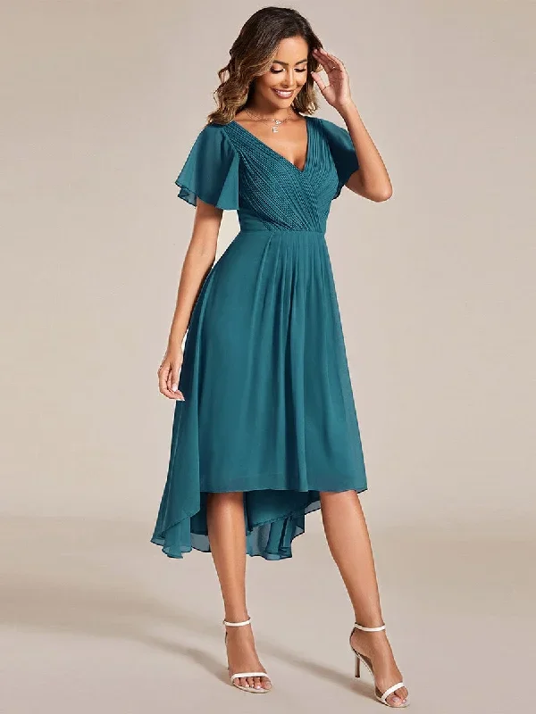 chic-v-neck-asymmetrical-hem-ruffles-sleeve-pleated-chiffon-wedding-guest-dress-eg01923