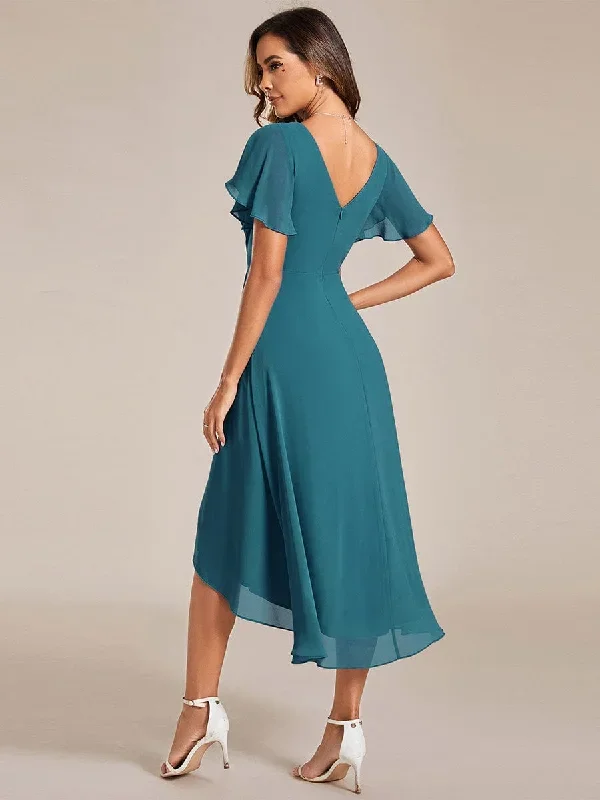 chic-v-neck-asymmetrical-hem-ruffles-sleeve-pleated-chiffon-wedding-guest-dress-eg01923