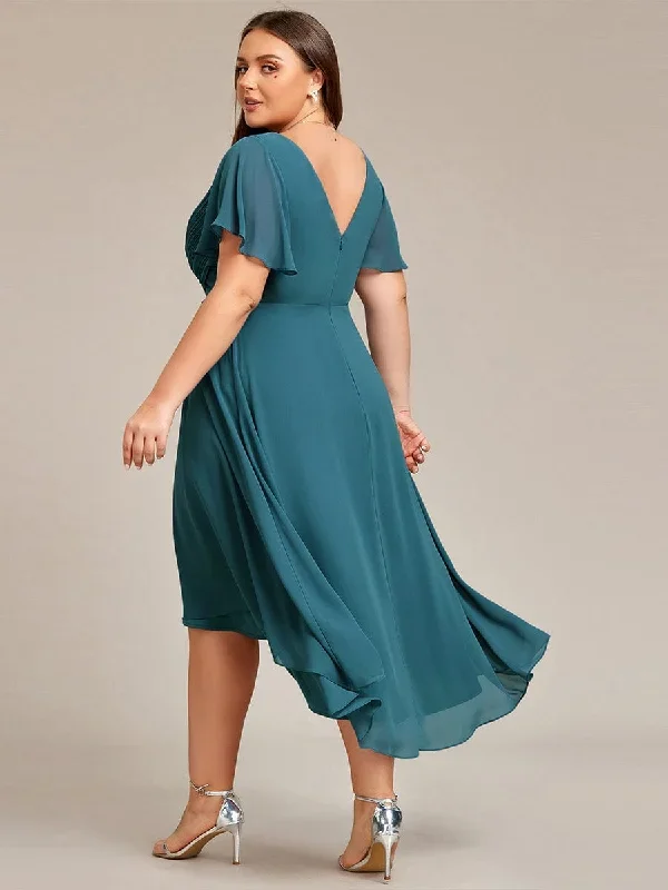 chic-v-neck-asymmetrical-hem-ruffles-sleeve-pleated-chiffon-wedding-guest-dress-eg01923