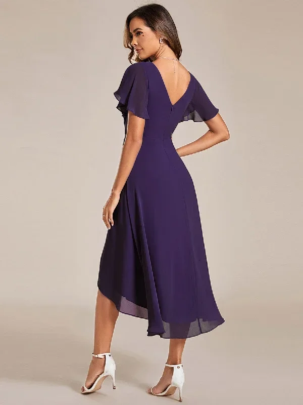 chic-v-neck-asymmetrical-hem-ruffles-sleeve-pleated-chiffon-wedding-guest-dress-eg01923