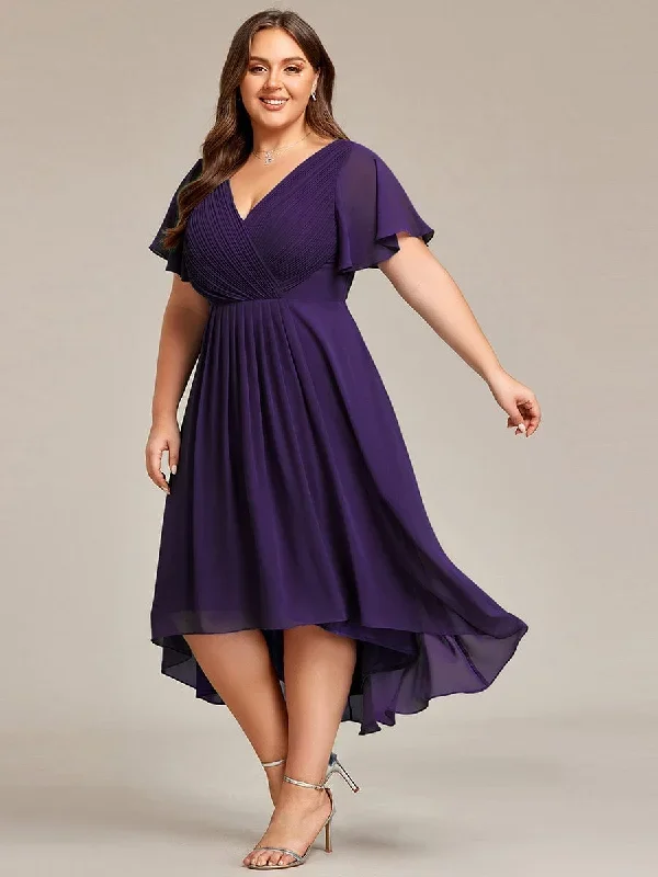 chic-v-neck-asymmetrical-hem-ruffles-sleeve-pleated-chiffon-wedding-guest-dress-eg01923