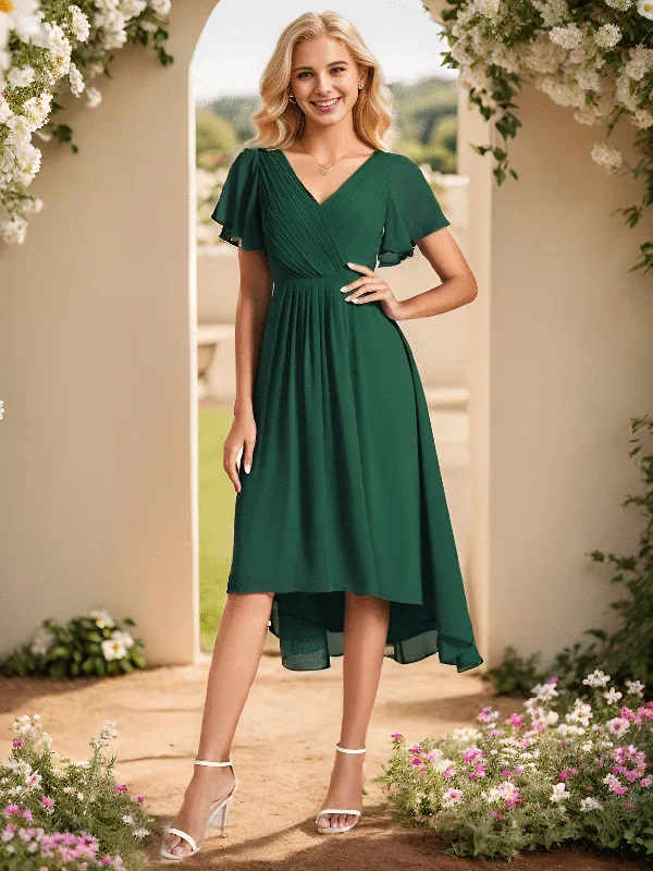 chic-v-neck-asymmetrical-hem-ruffles-sleeve-pleated-chiffon-wedding-guest-dress-eg01923