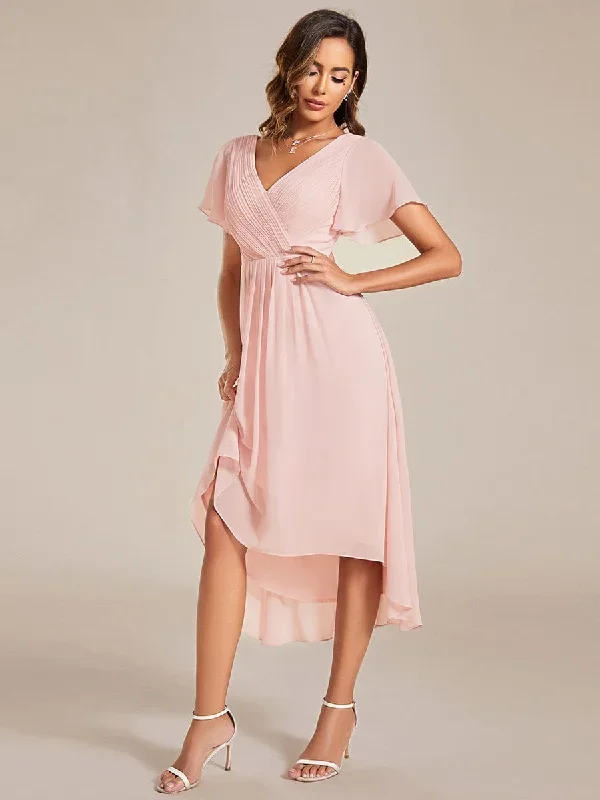 chic-v-neck-asymmetrical-hem-ruffles-sleeve-pleated-chiffon-wedding-guest-dress-eg01923