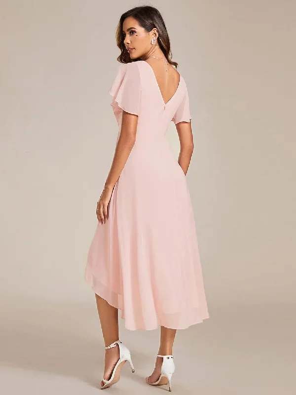 chic-v-neck-asymmetrical-hem-ruffles-sleeve-pleated-chiffon-wedding-guest-dress-eg01923