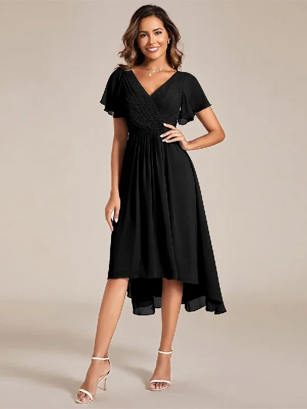 chic-v-neck-asymmetrical-hem-ruffles-sleeve-pleated-chiffon-wedding-guest-dress-eg01923