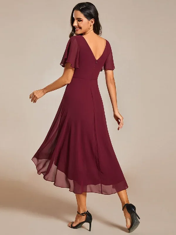 chic-v-neck-asymmetrical-hem-ruffles-sleeve-pleated-chiffon-wedding-guest-dress-eg01923