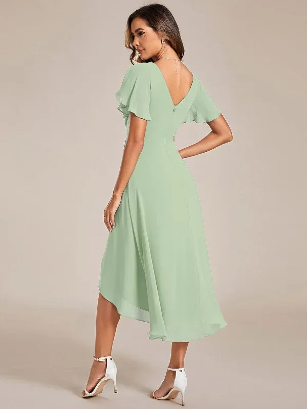 chic-v-neck-asymmetrical-hem-ruffles-sleeve-pleated-chiffon-wedding-guest-dress-eg01923