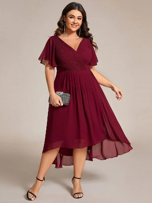 chic-v-neck-asymmetrical-hem-ruffles-sleeve-pleated-chiffon-wedding-guest-dress-eg01923