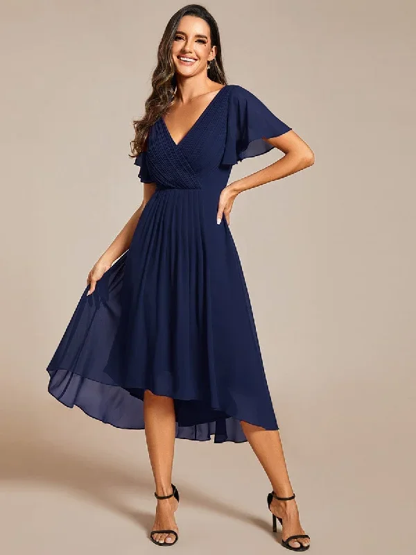 chic-v-neck-asymmetrical-hem-ruffles-sleeve-pleated-chiffon-wedding-guest-dress-eg01923