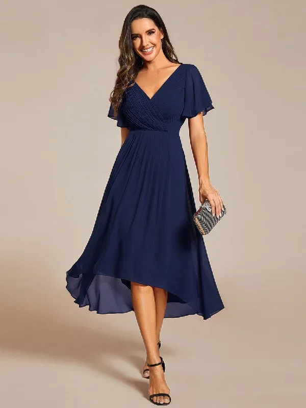 chic-v-neck-asymmetrical-hem-ruffles-sleeve-pleated-chiffon-wedding-guest-dress-eg01923