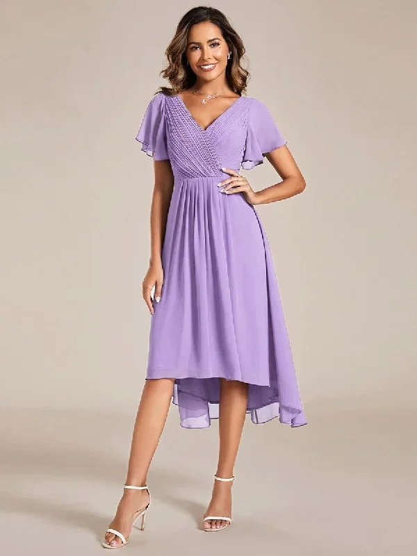 chic-v-neck-asymmetrical-hem-ruffles-sleeve-pleated-chiffon-wedding-guest-dress-eg01923