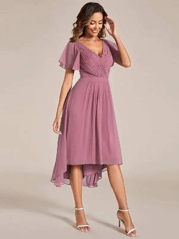 chic-v-neck-asymmetrical-hem-ruffles-sleeve-pleated-chiffon-wedding-guest-dress-eg01923