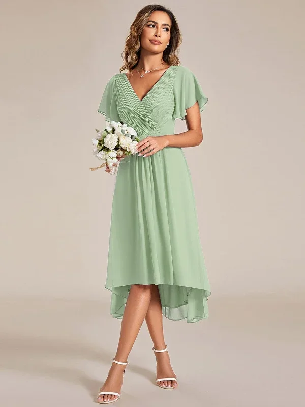 chic-v-neck-asymmetrical-hem-ruffles-sleeve-pleated-chiffon-wedding-guest-dress-eg01923