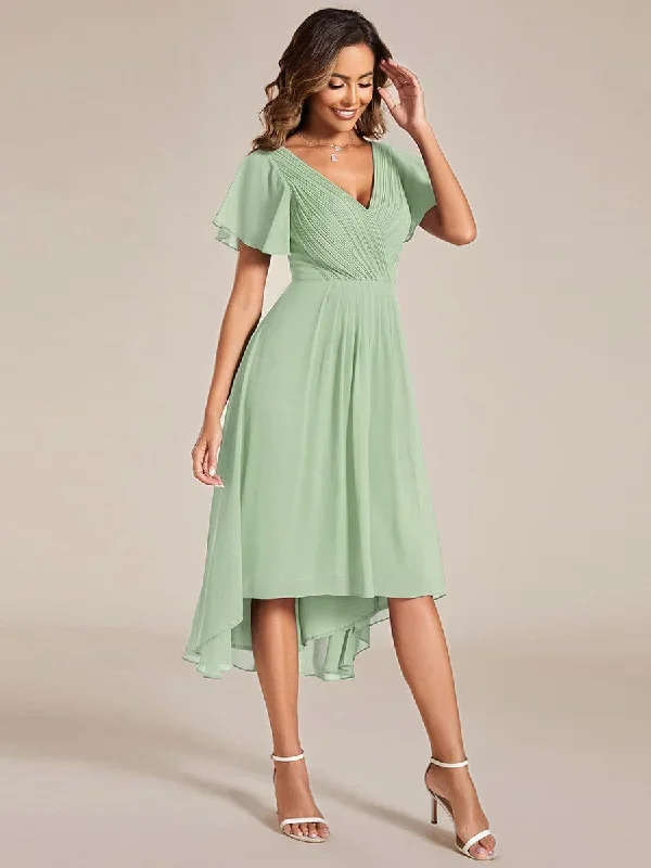 chic-v-neck-asymmetrical-hem-ruffles-sleeve-pleated-chiffon-wedding-guest-dress-eg01923