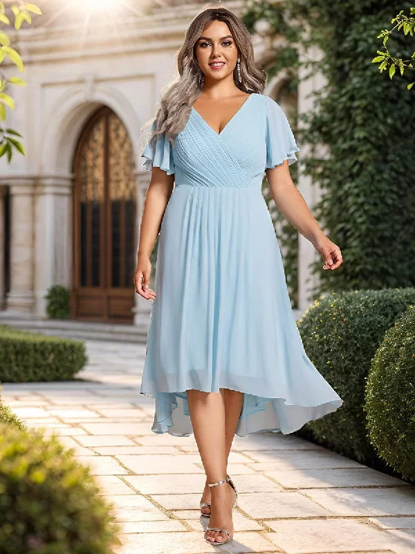 chic-v-neck-asymmetrical-hem-ruffles-sleeve-pleated-chiffon-wedding-guest-dress-eg01923