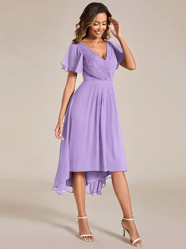 chic-v-neck-asymmetrical-hem-ruffles-sleeve-pleated-chiffon-wedding-guest-dress-eg01923