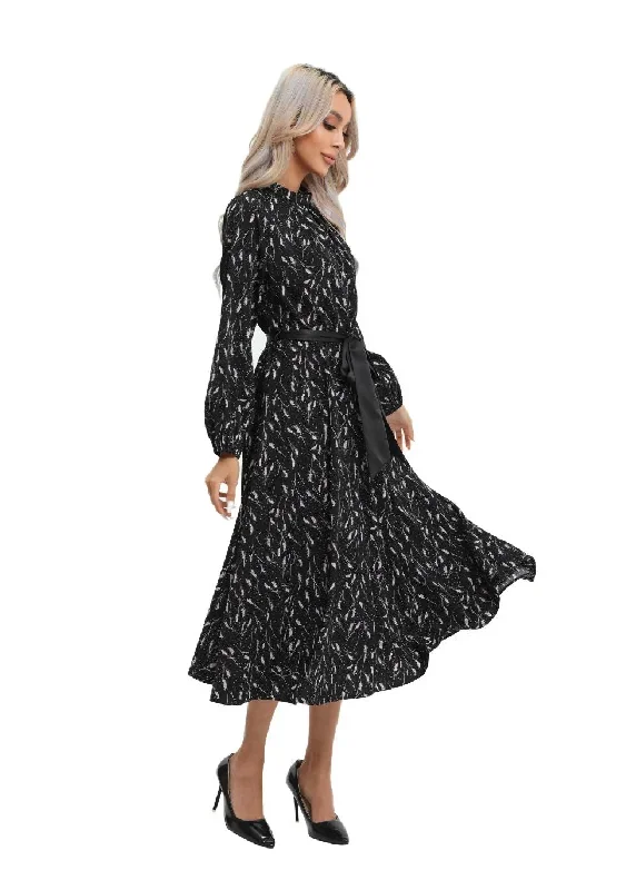 Wisteria Print Midi Dress with belt