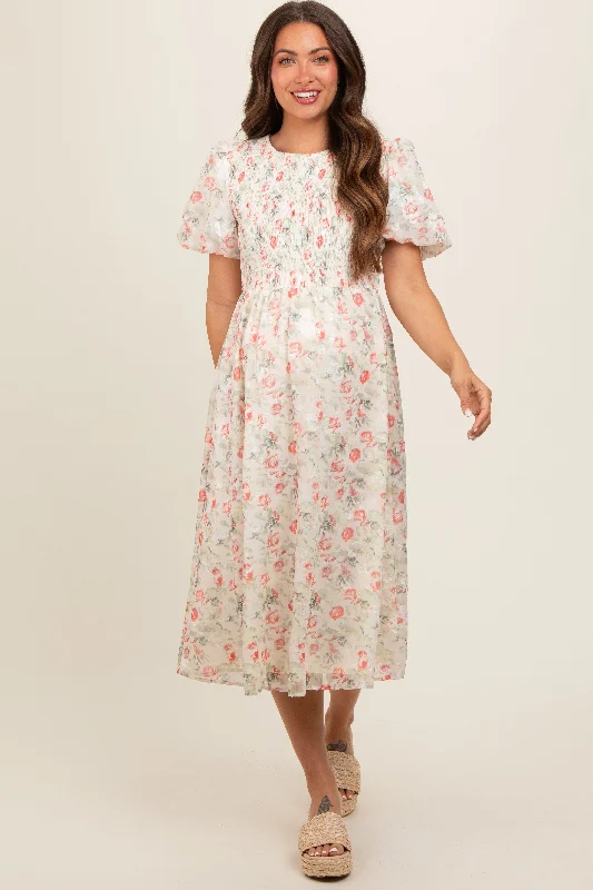 cream-floral-smocked-puff-sleeve-maternity-midi-dress