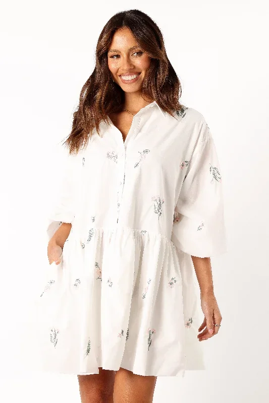 Daisy Long Sleeve Mini Dress - White Floral