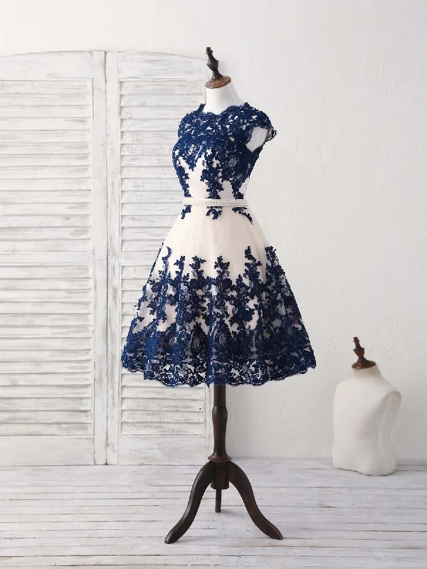 dark-blue-lace-tulle-short-prom-dress-blue-bridesmaid-dress