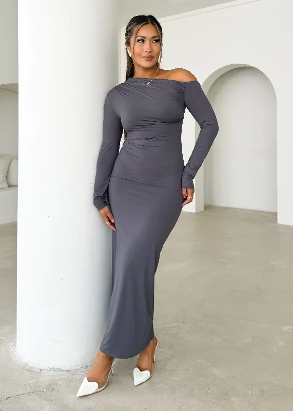 Dayla One Shoulder Midi Dress - Charcoal